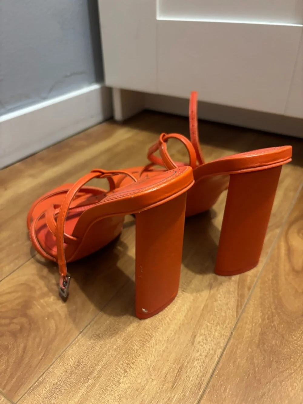 Zara Bright Orange Strappy Square-Toe Block Heel Sandals - Picture 3 of 4